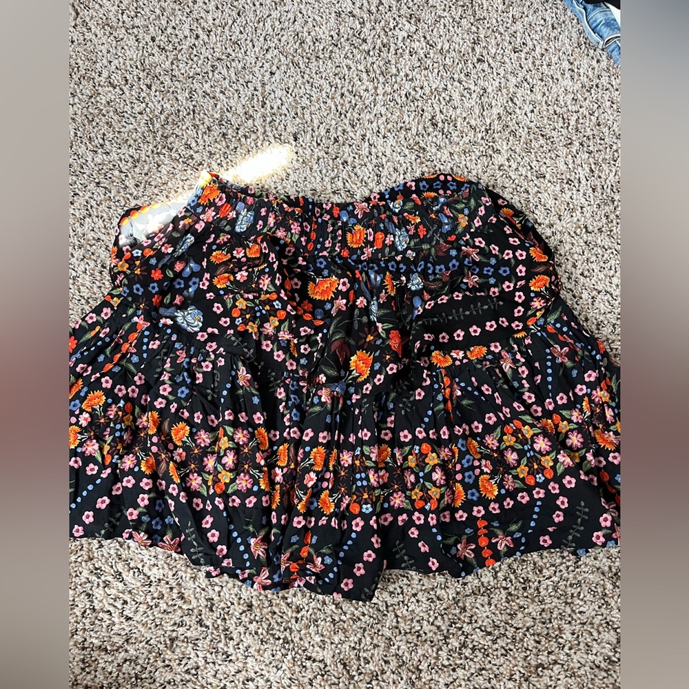 Olivaceous Black Skirt with Colorful Floral Design